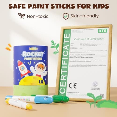 JUPITEARTH 18 Colors Rocket Tempera Paint Sticks with 120 PDF Coloring Pages, Quick Drying, Non-Toxic and Washable Paint Sticks for Kids and Students, Art Supplies for Drawing on Paper and Canvas - Thumbnail 2