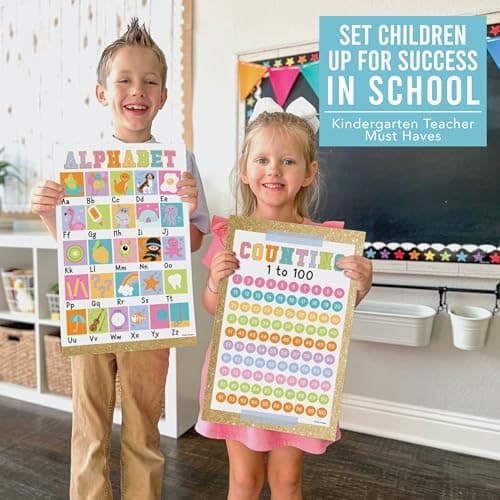 ABC Posters for Classroom Wall Decor - Learning Posters for Toddlers 1-3, Alphabet Poster for Toddlers, ABC Chart for Wall, 1-100 Number Chart Colors and Shapes, Pastel Laminated Educational Poster - Thumbnail 3