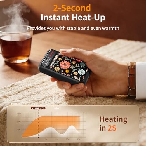 Lerat Hand Warmers Rechargeable, Hand Warmers Electric Gifts- Fast Heating Hand Warmer with 3 Heat Settings, Portable Hand Warmer Reusable Gifts for Women,Great for Camping Hiking,Black Tenacious Glow - Thumbnail 2