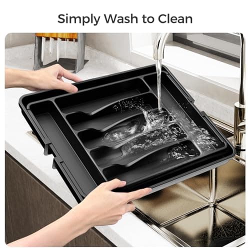 ukeetap Extra Large Expandable Silverware Organizer, BPA-Free Food-Safe Cutlery Flatware Organizer, Kitchen Utensil Drawer Organizer, Adjustable Silverware Holder for Spoons Forks Knives, Black - Thumbnail 5