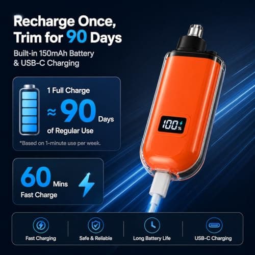 JERBEST Electric Nose Hair Trimmer for Men Women, Rechargeable Mini Travel Trimmer for Nose and Ear Hair Clippers Portable Trimming with LED Display, Father’s Day Gift - Thumbnail 4
