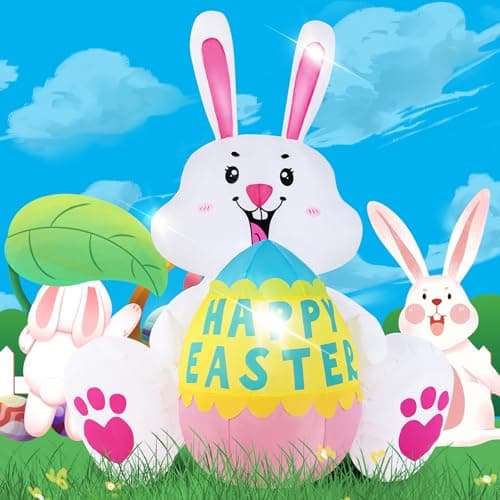 GIFTFIND 3.6FT Easter Inflatables Bunny with Egg - Brighter LED Lights, Quick Inflation Outdoor Yard Decoration, Holiday Inflatable for Patio Garden Lawn, Cute Ear Bunny Rabbit Gifts - Thumbnail 6