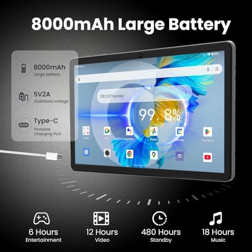 HUIHUANG Tablet with Keyboard | Android 15 | 20GBRAM+128 Storage(Expand to 1TB), 8000mAh Battery | Widevine L1, 11 in Tablet with 5G/2.4G WiFi | BT5.0 | GMS Certified | Keyboard Mouse | Case (Blue) - Thumbnail 6
