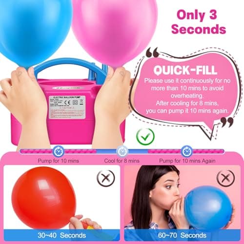 FLSEPAMB Balloon Pump, Electric Balloon Pump,Portable Dual Nozzles Electric Balloon Air Pump 110V 600W, Electric Balloon Inflator with Tying Tool, Colored Ribbons for Party Decoration - Thumbnail 2