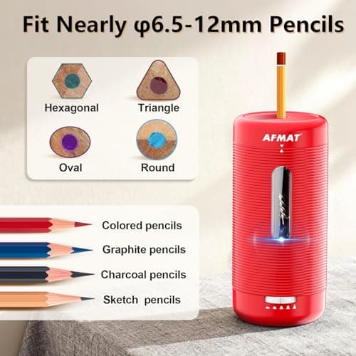 AFMAT Electric Pencil Sharpener, Fully Automatic Pencil Sharpener, Auto in & Out, Rechargeable Hands-Free Sharpeners for Jumbo & Colored Pencils (6.5-12mm), Portable for Home/Classroom/Office PSC2 - Thumbnail 5
