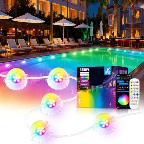 AHAWILL 150FT RGB Pool Lights for Inground & Above Ground Pools,Plug-in Light Strip with IP68 Waterproof,App & Remote Control, 44+ Modes & Music Sync, 16M Colors for Large Swimming Pools Decor - Image 1