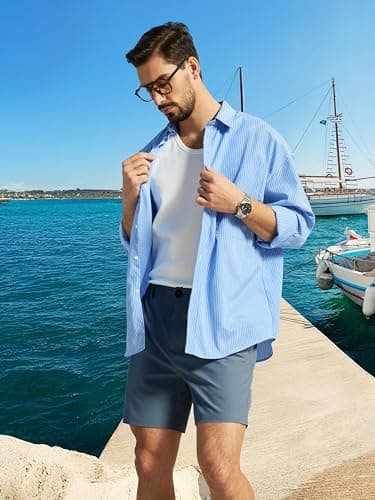 Arcweg Mens Casual Shorts 6 inch Inseam Stretch Golf Shorts Water Friendly Active Hybrid Shorts Regular Fit Slate Blue - Thumbnail 2