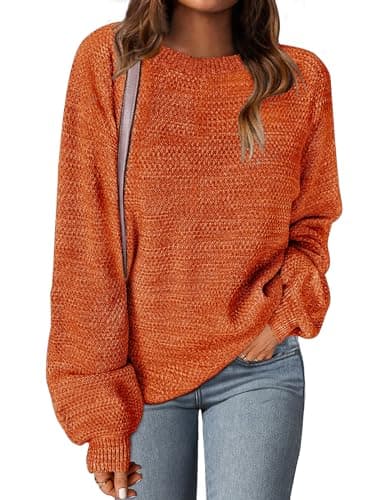 MEROKEETY Sweaters for Women Fall Winter 2026 Oversized Pullover Spring Crew Neck Long Sleeve Heathered Knit Tops OrangeRed X-Large - Image 1