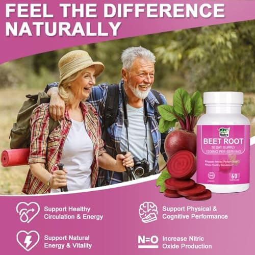 Beet Root Capsules Organic - 1300mg Beetroot Powder Capsules for Natural Energy - 60 Vegan Beetroot Supplement Supports Blood Pressure, Athletic Performance, Digestive, Immune System (Beetroot) - Thumbnail 6