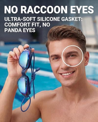 Aegend 2 Pack Professional Swimming Goggles for Adults, No Leak Mirrored Swim Goggles with Bungee Strap, Anti-Fog UV Protection Triathlon Goggles for Men Women Open Water & Pool - Thumbnail 6