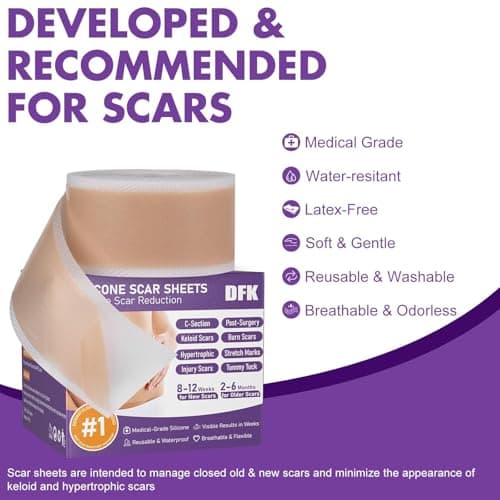 Silicone Scar Sheets, Silicone Scar Tape(1.6"x 118" Roll-3M), Reusable Professional Scar Silicone Strips, Soft Silicone Scar Sheets for Surgical Scars,Keloid,Acne Scars,Burn Scar,C-Section - Thumbnail 6