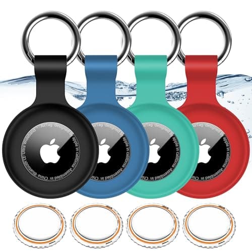4Pack,Compatible with Airtag Holder Case with Keychain IPX8 Waterproof,Shockproof GPS Tag Tracker Cover [Anti-Scratch] [PC+Silicone] for Item Finders Case for Pets,Kids,Luggages-Black/Blue/Green/Red - Image 1