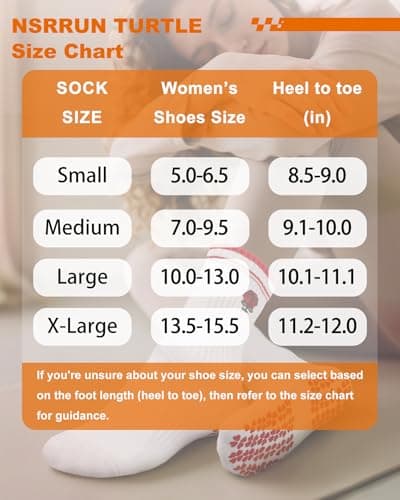 NSRRUN TURTLE Non-Slip Pilates Grip Socks for Women - Embroidery Crew Sock with Sticky Sole, Ideal for Yoga, Workout, & Barre, Small, 3 Pairs -Brown&Red&Pink - Thumbnail 6