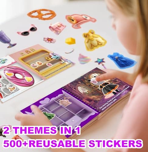 Dino Fun 2-in-1 Reusable Sticker Book for Kids – Animal Dress-Up & Cooking Play, 23 Scenes, 500+ Stickers, Fun Activity Book for Toddlers Ages 3+, Removable Sticker for Boys & Girls - Thumbnail 3