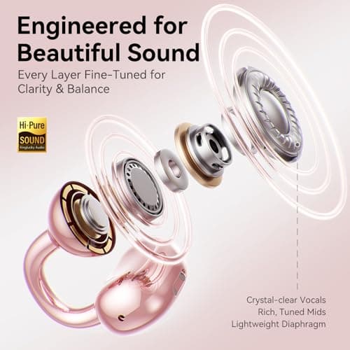 Kinglucky Gen2 Clip-On Open Ear Earbuds with Sparkle Butterfly Earrings, Earrings-On Storage Case, Bluetooth 5.4 Wireless Headphones for Women, 40H Playtime, Comfortable Fit for Small Ears, Rose Gold - Thumbnail 6