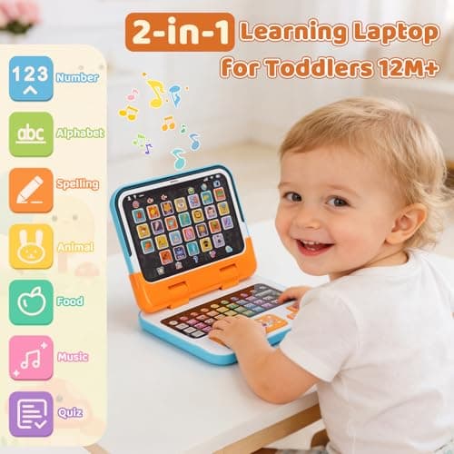 Learning Toy for 1 2 3 Years Old Boys Girls, Learning Laptop Toys for Toddlers Ages 2-4 with Music & Sound, 2-in-1 Early Educational Laptop with a Detachable Tablet, Gifts for Age 12-18 Months - Thumbnail 2