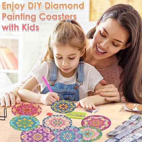 Diamond Painting Coasters Kit Mandala With Holder, DIY Mandala Diamond art Coasters Cork Wooden Pad Board Double Layer is Strong and Wear-Resistant for Beginners Adults Art Craft Supplies Gift 4X4IN - Thumbnail 4