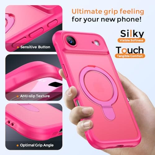 MOCCA Design for iPhone Air Case, Compatible with Magsafe [Premium Invisible Magnetic Ring Stand] [Military Drop Protection] Full Camera Guard Translucent Matte Slim Phone Cover 6.5",Hot Pink - Thumbnail 6