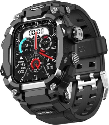 SUPLINK Rugged Case with Band for Apple Watch Bands 44mm, Compatible with Apple Watch Series 6 5 4 SE 3/SE 2/SE, Protective Bumper Cover for iWatch Bands Men (Silver)