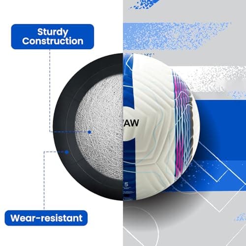 ZWAW Official Match Soccer Ball Size 5 – Waterproof PU Leather, Includes Pump & Needles, Mesh Storage Bag for Easy Carry - Thumbnail 3