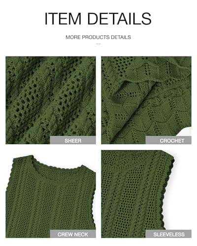 KIRUNDO Beach Vacation Clothes for Women Spring Summer Crochet Sweater Vest Tank Tops Cover Ups Resort Cruise Outfits 2026(Army Green, Medium) - Thumbnail 4