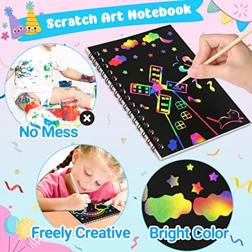 ZMLM 4 Pack Scratch Art Party Favors: Birthday Party Favors for Kids 4-8, Bulk Rainbow Scratch Notebook Paper Pads, Goodie Bags Stuffers Girls Boys Classroom Gifts Crafts Toys Easter Basket Stuffers - Thumbnail 3
