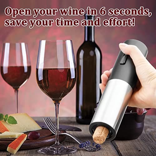 Electric Wine Opener Rechargeable, Automatic Wine Bottle Openers with Foil Cutter and USB Cable, Gift Wine Corkscrew for Home Kitchen Party Bar - Stainless Steel, One-click Button - Thumbnail 3