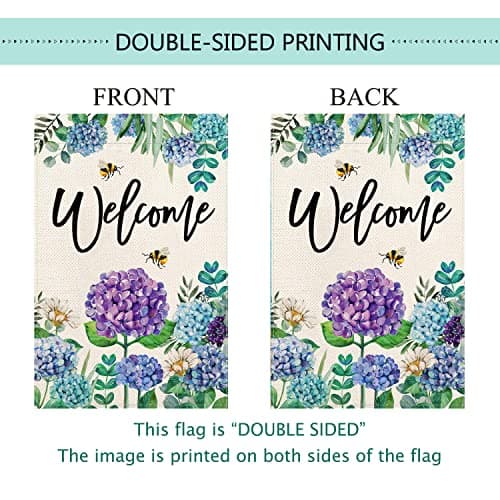 Baccessor Spring Hydrangea House Flag Double Sided 28x40 Inch, Purple Blue Flower Floral Welcome Garden Flag Burlap Vertical Seasonal Farmhouse Yard Outdoor Decoration (Large) - Thumbnail 6
