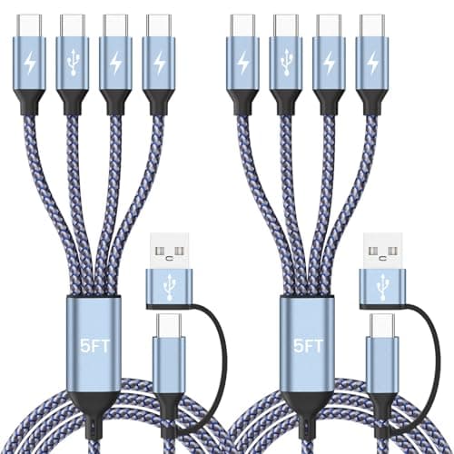 USB C Splitter Multi Charging Cable, USB A/C to USB C Cable[2Pack 5Ft], 4 in 2 Multi Charger Cord, with 4 Type-C Connectors, Travel Holiday Essentials Phone Charger Cord for Cell Phones and More