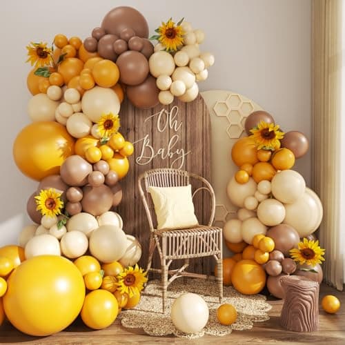 Bee Balloon Arch Kit Mustard Yellow Brown Ivory White Balloons for Sunflower Bee Theme Gender Reveal Birthday Party Baby Shower Decorations