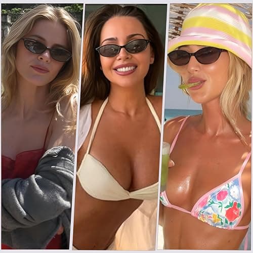 YMRFW Retro Oval Cat Eye Sunglasses for Women Y2k Designer Trendy Narrow Shades UV protection Sun Glasses - Thumbnail 4