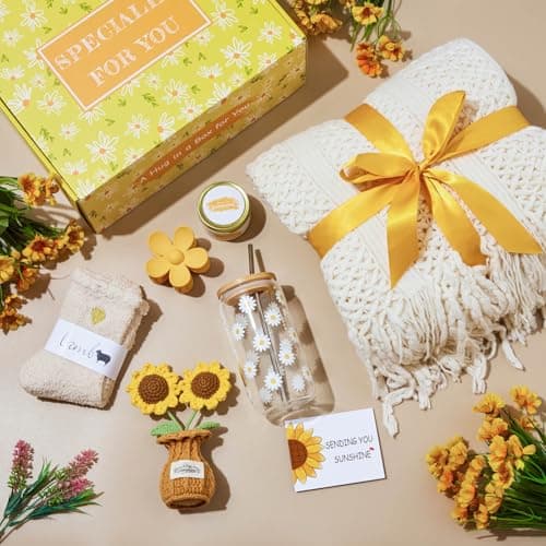 Birthday Gifts for Women, Christmas Self Care Get Well Gifts Baskets for Women, Sending Sunshine Sunflower Care Package, Thinking of You Thank You Inspirational Gift for Friend, Mom, Sister, Wife - Thumbnail 4