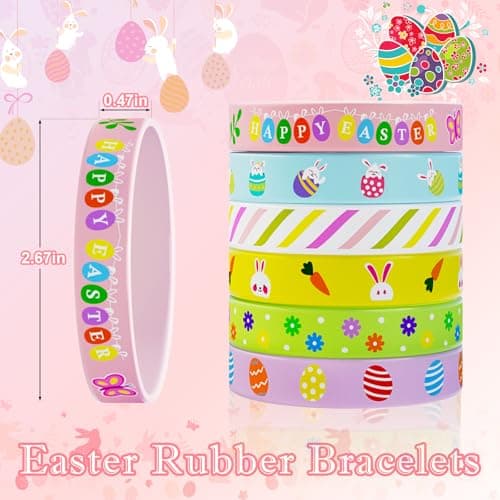 Easter Rubber Bracelets for Kids 30PCS Easter Basket Stuffers Silicone Wristbands Bulk Easter Party Favors Supplies for Kids Easter Egg Fillers Goodie Bag Stuffers Gifts Classroom Prizes Accessories - Thumbnail 2