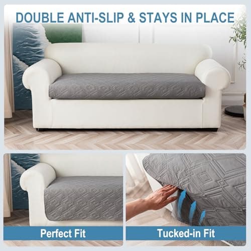 Genina 100% Waterproof Couch Cover for 3 Cushion Couch Sofa Cover for Dogs, Anti-Slip Sofa Covers Washable Couch Covers for Sectional Sofa L Shape Couch Protector, 1 Piece (Light Gray, Sofa Large) - Thumbnail 5