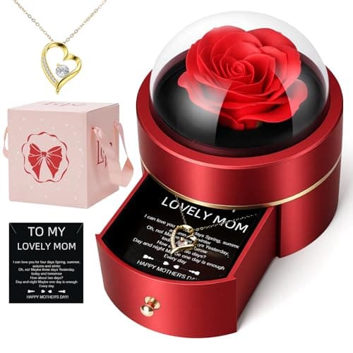 iceevery to My Lovely Mom Preserved Rose Gift Set with Gold Zircon Heart Necklace,Mom Birthday Gifts,Presents for Mother Birthday from Daughter Son,Romantic Gifts for Mama - Image 1