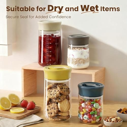 OURCABECUE 2026 Upgrade Wide Mouth Mason Jar 27 oz, 90° Rotating Lid Glass Storage Jar, Food Grade Overnight Oats & Yogurt Jar, Dry Snacks Candies jar - Thumbnail 5