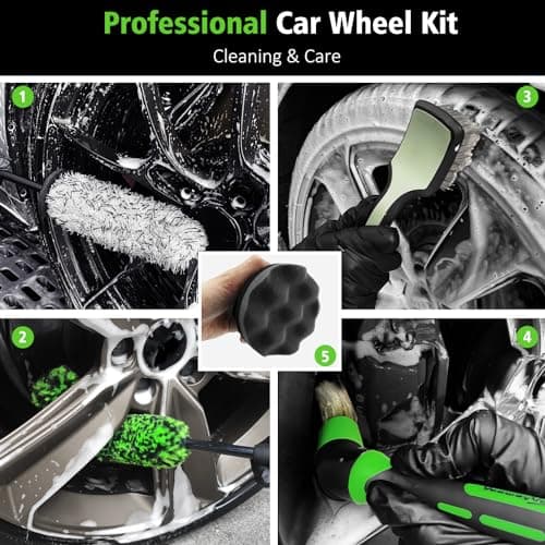 YeewayVeh 5PCS Pro Wheel Detailing Kit | 360° Bendable Rim Cleaner Brush, Premium Boar Hair Brush & Tire Shine Applicator | Microfiber Scratch-Free Wheel and Tire Brush Set for Cleaning Wheels,Tires - Thumbnail 2