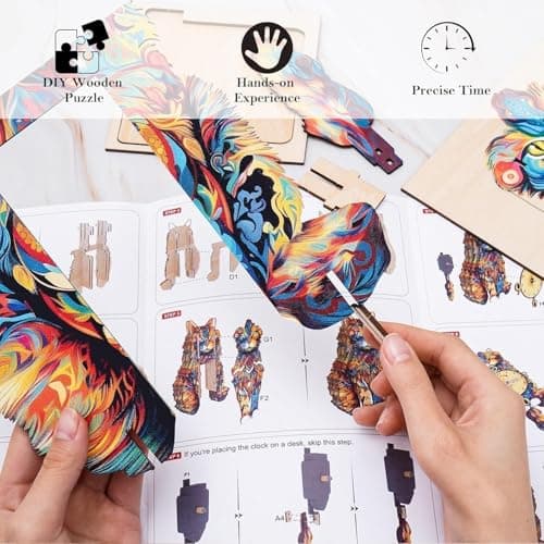 Kosmickiss 3D Wooden Puzzles for Adults, Maine Cat Mechanical Model Kits, DIY Wall Clock Puzzle, Gifts for Cat Lovers, Home Decor Creative Gifts for Men and Women, Pendulum Wood Craft - Thumbnail 6