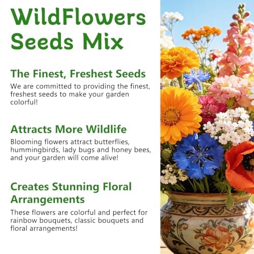 LUOJIBIE Wildflower Seeds Bulk, 10,000+ Flowers Seeds for Planting Outdoor, 16 Varieties Annual & Perennial Flowers Seeds Mix Color for Garden, 2 Oz Packet, Non-GMO, Attracts Pollinators, Easy to Grow - Thumbnail 5