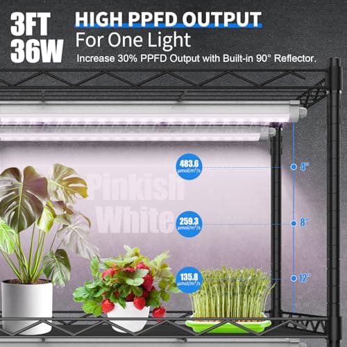 JESLED Waterproof Plant Grow Lights, 3FT Full Spectrum Grow Light, 216W(6 X 36W,1350W Equiv), Linkable Led Grow Light Strip for Greenhouse, Plant Shelves, Plug and Play, Pinkish White, 6-Pack - Thumbnail 3