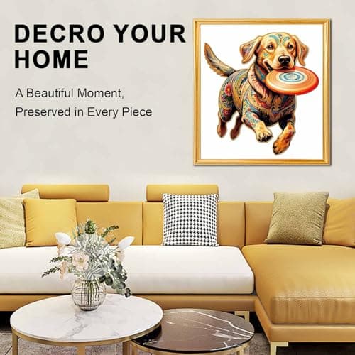 Wooden Puzzle for Adults, Dog with Frisbee Wooden Jigsaw Puzzle 200 Piece, Unique Animal Shaped Wood Cut Puzzles, Fun Challenging Labrador Retriever Puzzles for Adults Family Game Wall Decor 10.3*11in - Thumbnail 6