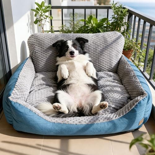 NOFKYNOXA Dog Bed for Medium Sized Dogs with Soft Plush Cushion, 30"x24"x13" Machine Washable High Backrest Bed, Round Pet Sofa with Non-Slip Bottom,Year-Round Comfort for Dogs Up to 66 lbs