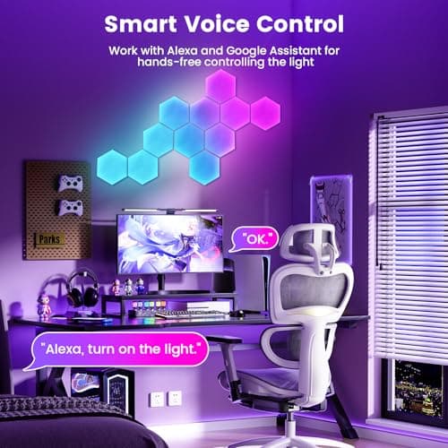 Pak Hexagon Lights 9 Packs DIY LED Light, RGB+IC Creative Gaming Lights Wall Décor with Remote, with APP Smart Modular Panel Hex Tiles, Push Glide Expansion Shape with Music Sync, Voice Control - Thumbnail 6