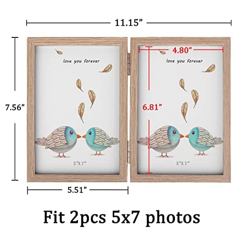 ORIVAN 5x7 Double Picture Frames Hinged Folding Photo Frames Vertical Stand Frames (Wood Grain) - Thumbnail 2