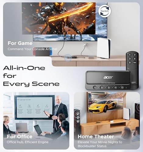 acer HDMI Switch 5 in 1 Out [4K@60Hz, HDMI 2.0, HDCP 2.3, HDR] Switcher with Remote, Supports DTS, Dolby, Work for PS5/Xbox/Switch/Roku/TV Stick/Projector - Thumbnail 5