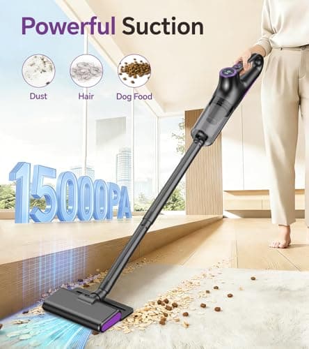 AbuDodo Cordless Vacuum Cleaner, Stick Vacuum Cordless Rechargeable with Powerful Suction and LED Display, Portable Vacuum Cleaners for Home, Wireless Vacuum for Hardwood Floor Carpet Pet Hair, Black - Thumbnail 2