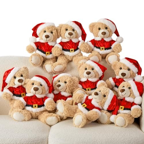 MaoGoLan 10 Pack Christmas Teddy Bears Stuffed Animal 14'' Plush Bear with Classic Santa Outfits - Removable Shirt & Hat Fit Most Small Plush Toys Christmas Decorations Gifts