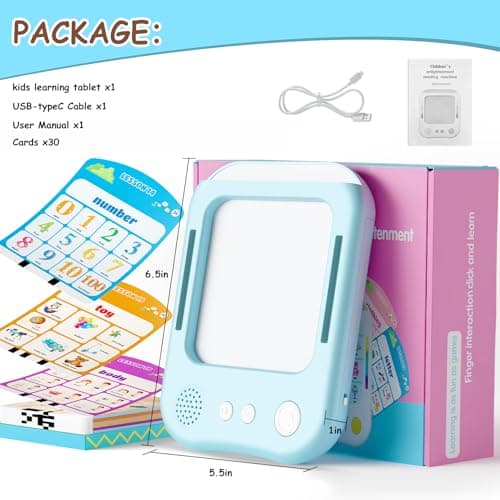 Interactive Educational Learning Tablet Toy for Kids,Screen-Free Phonics Learning Toy with 30 Flash Cards for Alphabets, Numbers, Words, Animals, Learn to Read for Boys Girls 3-5 Years Old, Blue - Thumbnail 5