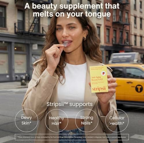 Stripsii NAD+ Strips (30 ct) – Skin Glow, Healthy Hair & Strong Nails Support – Collagen, Hyaluronic Acid & Biotin – Fast-Absorbing Oral Dissolving Supplement – Tropical Flavor, No Sugar, Made in USA - Thumbnail 2