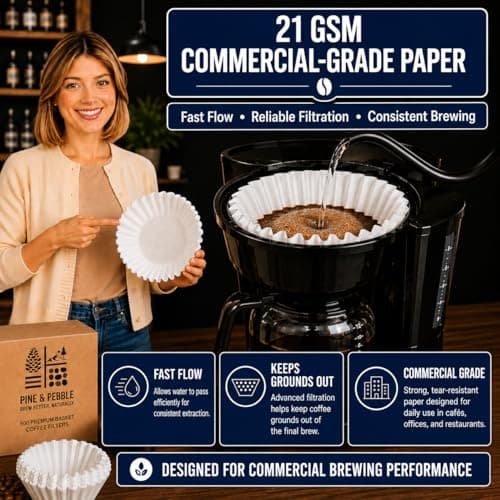 Pine & Pebble® 12-Cup Large Commercial Coffee Filters, 500 Count | Tall-Walled Basket Style (9.84" x 4.33") | No Grounds, No Mess | Fits BUNN & Standard Coffee Makers | Bulk for Cafés & Offices - Thumbnail 4